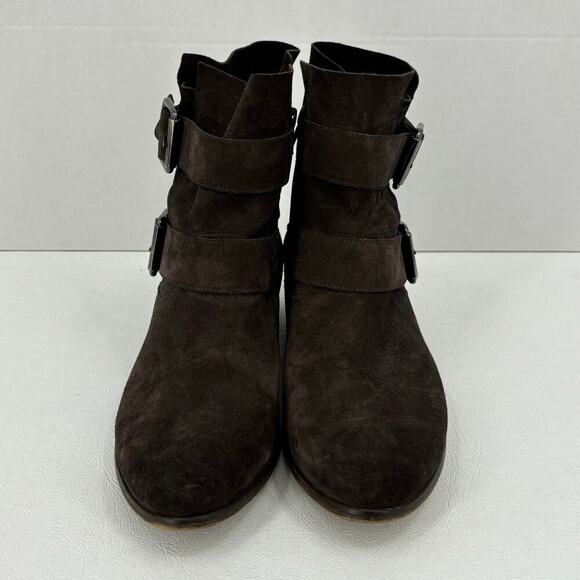 Paul Green Suede Boot Side Zip Double Strap Buckle Leather Bootie Brown Size 7.5 - Picture 3 of 10
